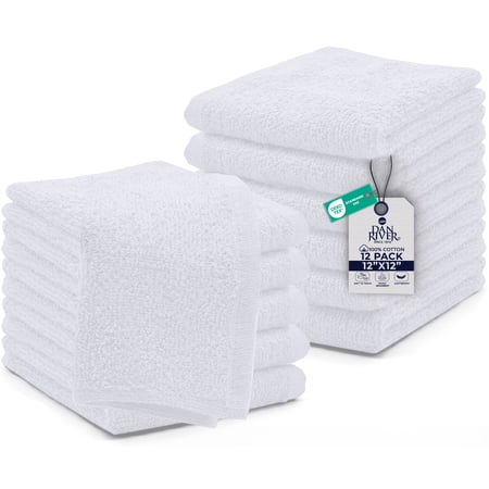 Dan River Washcloths Pack of 12 High-Quality Soft Cotton Absorbent and Multipurpose Wash Clothes for Face & Body - White, 12x12in