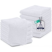 Dan River Washcloths pack of 12 High-Quality Soft Cotton Absorbent and Multipurpose Wash Clothes for Face & Body - White, 12x12in