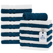 Dan River Washcloth Opal Blue and White 20 Pack High-Quality Cotton Multipurpose Assorted Wash Rags for Body and Face - 11x11in