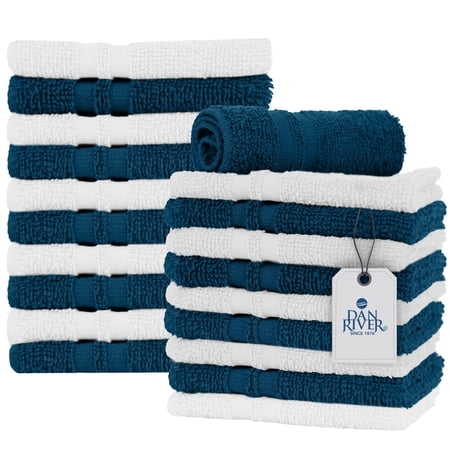 Dan River Washcloth Opal Blue and White 20 Pack High-Quality Cotton Multipurpose Assorted Wash Rags for Body and Face - 11x11in