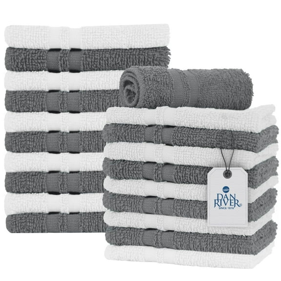Dan River Washcloth pack of 20 Assorted Gray and White High-Quality Cotton Multipurpose Wash Rags for&nbsp;Body&nbsp;and&nbsp;Face