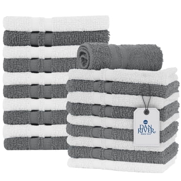 Dan River Washcloth Gray and White 20 Pack High-Quality Cotton Multipurpose Assorted Wash Rags for Body and Face - 11x11in