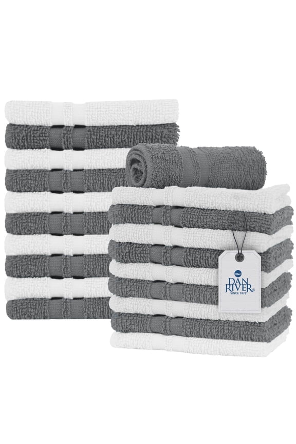 Washcloth Gray and White 20 Pack High-Quality Cotton Multipurpose Assorted Wash Rags for Body and Face - 11x11in