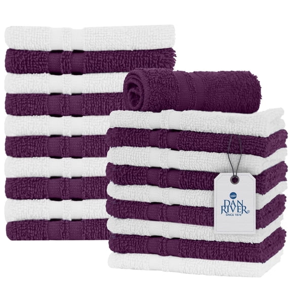 Dan River Washcloth Purple and White 20 Pack High-Quality Cotton Multipurpose Assorted Wash Rags for Body and Face - 11x11in
