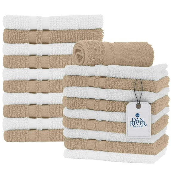 Dan River Washcloth pack of 20 Assorted Tan and White High-Quality Cotton Multipurpose Wash Rags for Body and Face