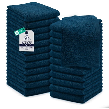 Dan River Washcloths Pack of 24 High-Quality Soft Cotton Absorbent and Multipurpose Wash Clothes for Face & Body - Opal Blue, 12x12in