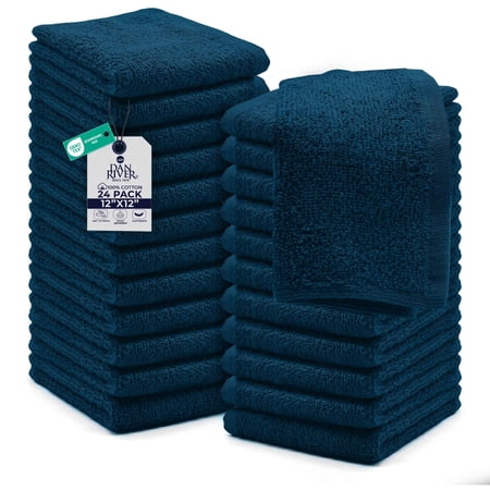 Dan River Washcloths Pack of 24 High-Quality Soft Cotton Absorbent and Multipurpose Wash Clothes for Face & Body - Opal Blue, 12x12in