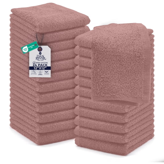 Dan River Washcloths pack of 24 High-Quality Soft Cotton Absorbent and Multipurpose Wash Clothes for Face & Body - Dusty Rose, 12x12in