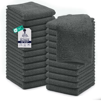 Dan River Washcloths pack of 24 High-Quality Soft Cotton Absorbent and Multipurpose Wash Clothes for Face & Body - Gray, 12x12in