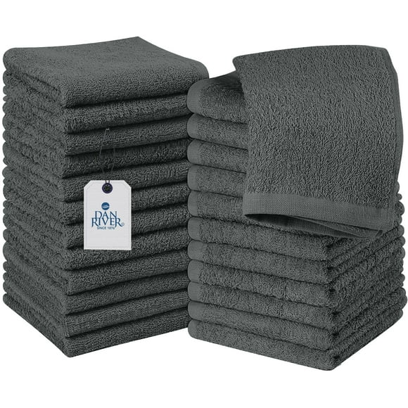 Dan River Washcloths pack of 24 High-Quality Soft Cotton Absorbent and Multipurpose Wash Clothes for Face & Body - Gray, 12x12in