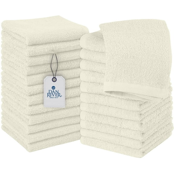 Dan River 100% Cotton High-Quality Washcloths Pack of 24 Soft, Absorbant and Multipurpose Towels for Face & Body - Cream, 12x12in