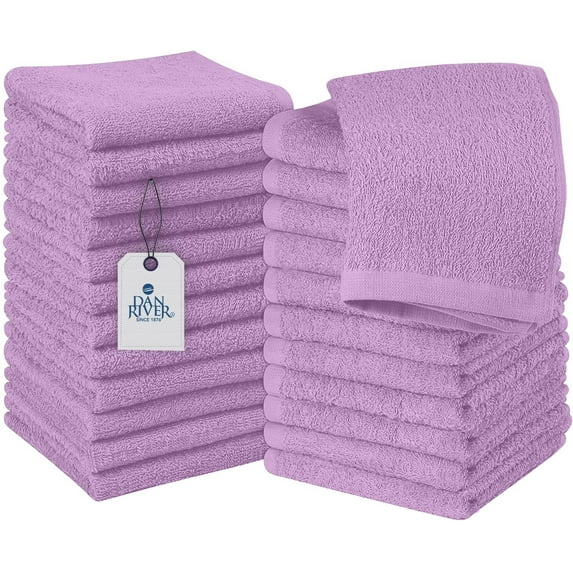 Dan River Washcloths pack of 24 High-Quality Soft Cotton Absorbent and Multipurpose Wash Clothes for Face & Body - Lavender, 12x12in