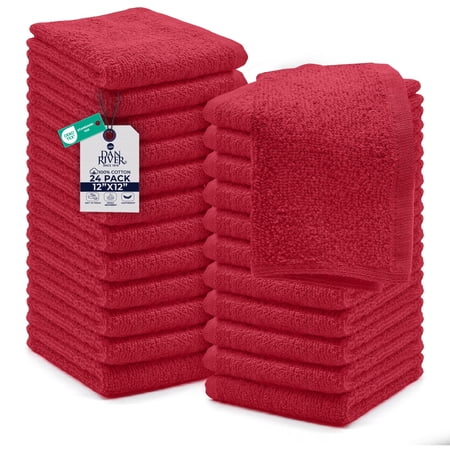 Dan River Washcloths Pack of 24 High-Quality Soft Cotton Absorbent and Multipurpose Wash Clothes for Face & Body - Red, 12x12in