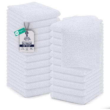 Dan River Washcloths pack of 24 High-Quality Soft Cotton Absorbent and Multipurpose Wash Clothes for Face & Body - White, 12x12in