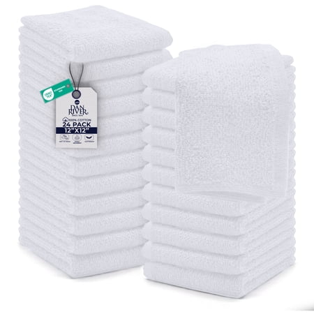 Dan River Washcloths Pack of 24 High-Quality Soft Cotton Absorbent and Multipurpose Wash Clothes for Face & Body - White, 12x12in