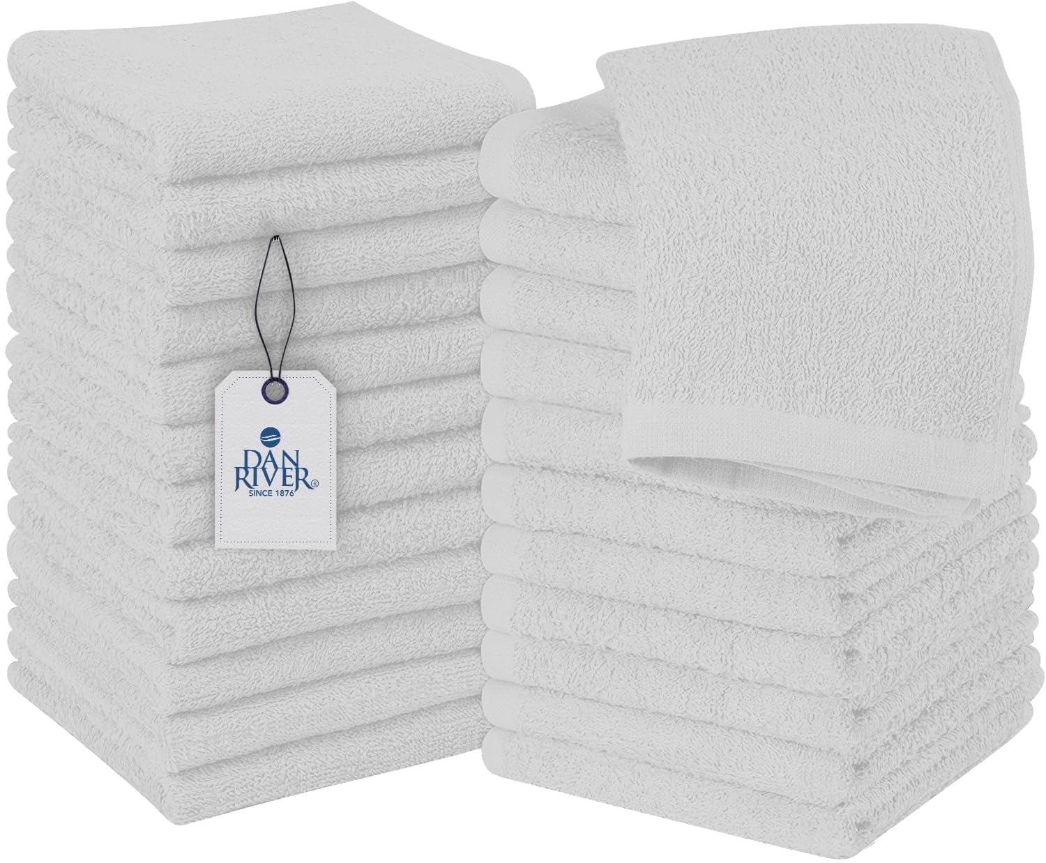 Dan River Washcloths pack of 24 High-Quality Soft Cotton Absorbent and Multipurpose Wash Clothes for Face & Body - White, 12x12in