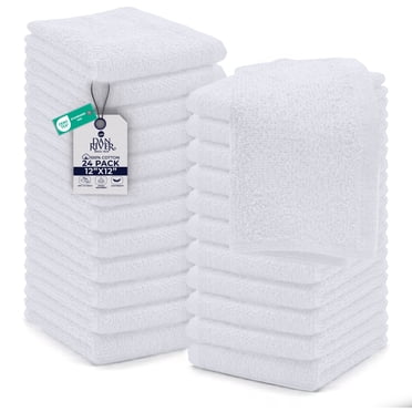 Dan River Washcloths pack of 24 High-Quality Soft Cotton Absorbent and Multipurpose Wash Clothes for Face & Body - White, 12x12in