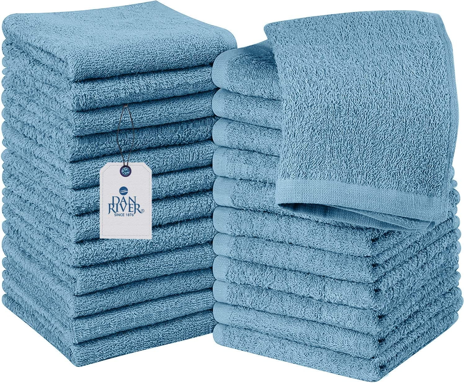 Morgan Home 6 Pack Soft 100% Terry Cotton Wash Cloths Rags Blue White  Washcloths