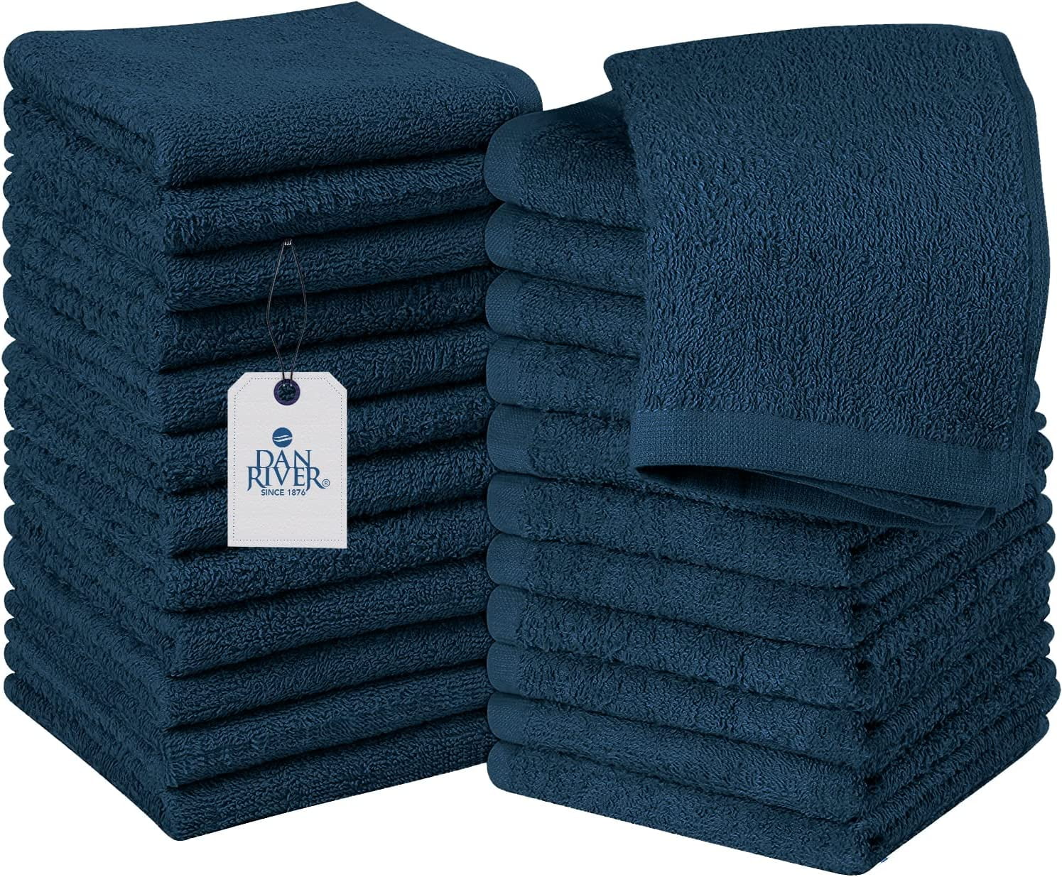 Mellanni Washcloth 12 inchx12 inch, 100% Terry Cotton, 12 Pack, Navy, Size: 12 x 12, Blue