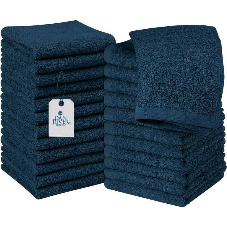 DAN RIVER 100% Cotton Washcloths 24 Pack |Washcloths for Face Soft| Cotton  Washcloths Bulk| Essential Wash Cloths for Bathroom| Face Towels Blue Opal