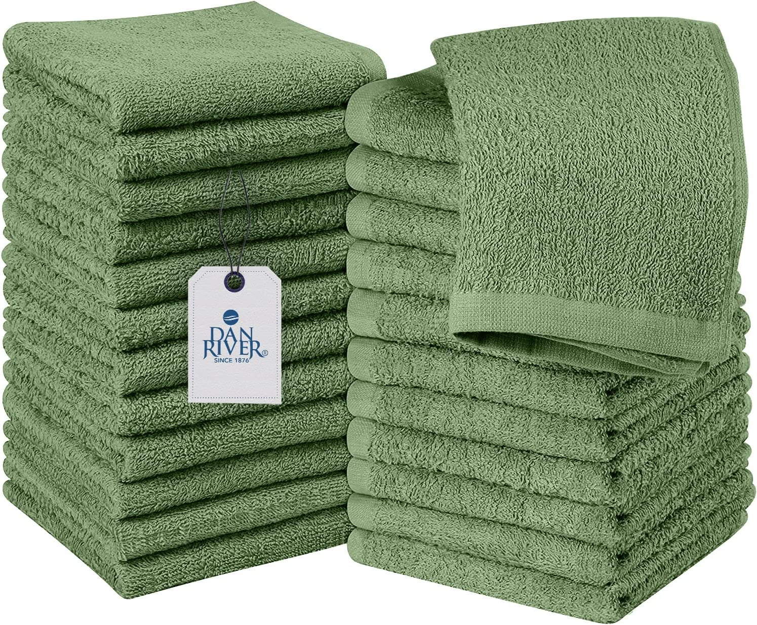 Rifz Goi131312kg Goi Collection Washcloths, Kashmir Green - Pack of 12, Gray