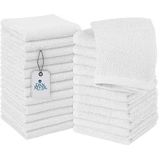 60 Pack - 12 x 12 White Cotton Ribbon Washcloths Rags - Lt Weight Thin  Cloth Rags - Bath/Exfoilating/Kitchen/Garage - 1 lb per Dozen