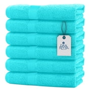 Dan River Hand Towel pack of 6 Quick Dry And Absorbent Cotton Towels for Bathroom - Aqua 16x28in