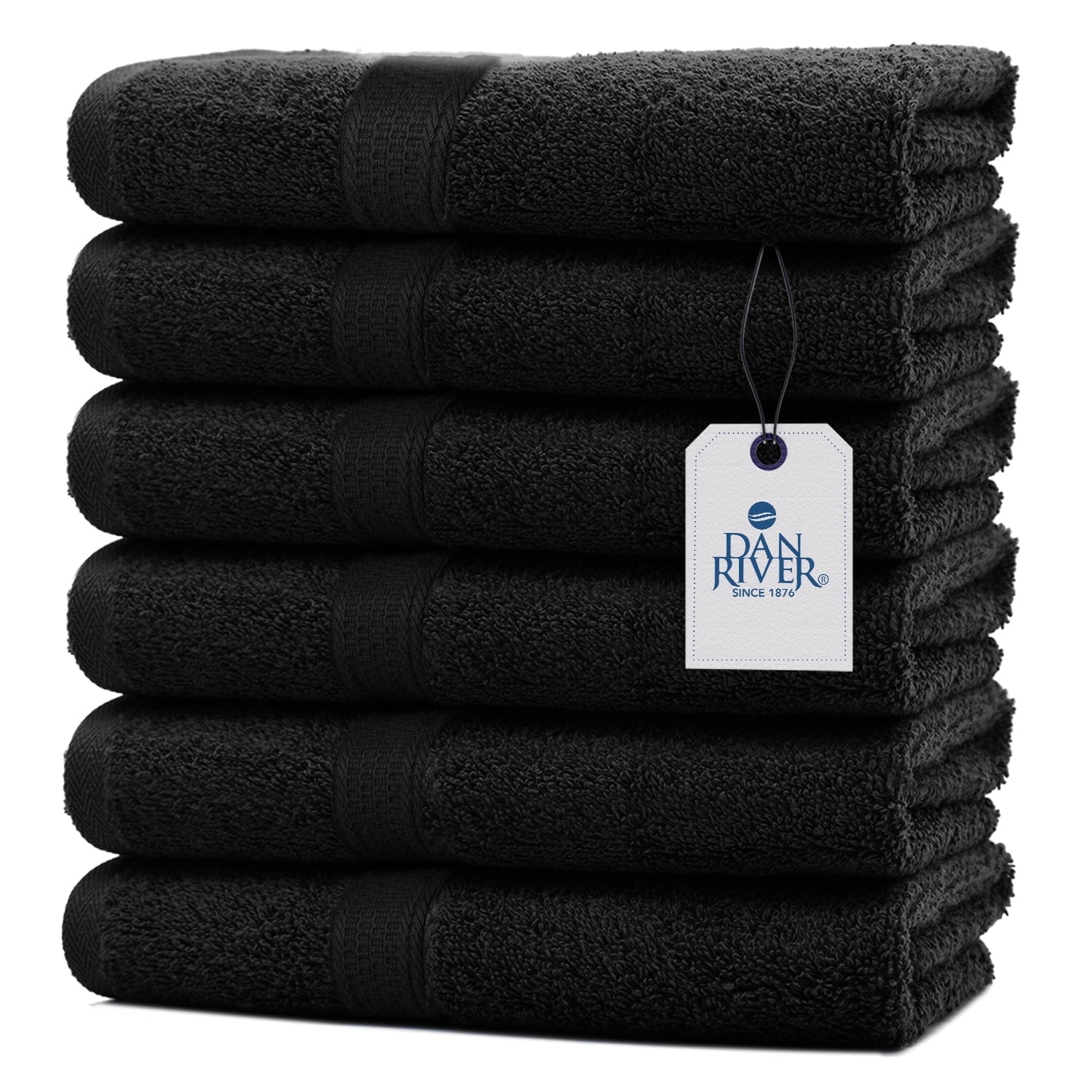 Dan River Hand Towel pack of 6 Quick Dry And Absorbent Cotton Towels for Bathroom - Black 16x28in