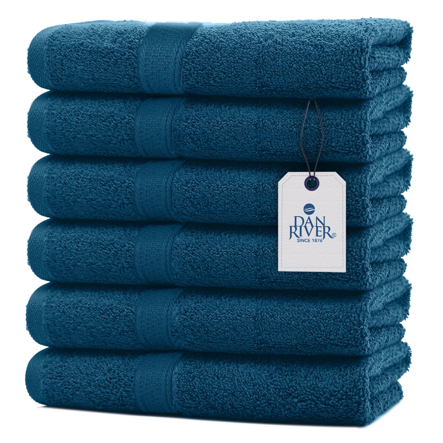 Dan River Hand Towel pack of 6 Quick Dry And Absorbent Cotton Towels for Bathroom - Blue 16x28in
