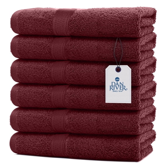 Dan River Hand Towel pack of 6 Quick Dry And Absorbent Cotton Towels for Bathroom - Burgundy 16x28in