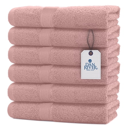 Dan River Hand Towel pack of 6 Quick Dry And Absorbent Cotton Towels for Bathroom - Dusty Rose 16x28in