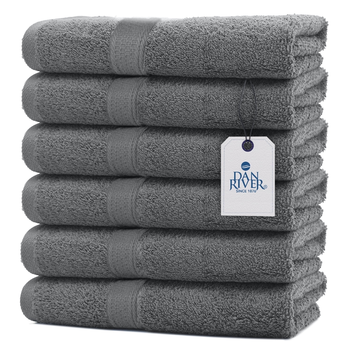Dan River Hand Towel pack of 6 Quick Dry And Absorbent Cotton Towels for Bathroom - Gray 16x28in