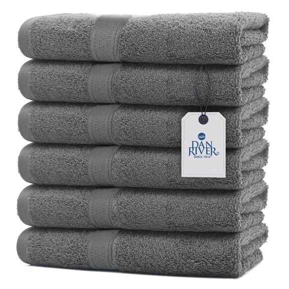 Dan River Hand Towel pack of 6 Quick Dry And Absorbent Cotton Towels for Bathroom - Gray 16x28in