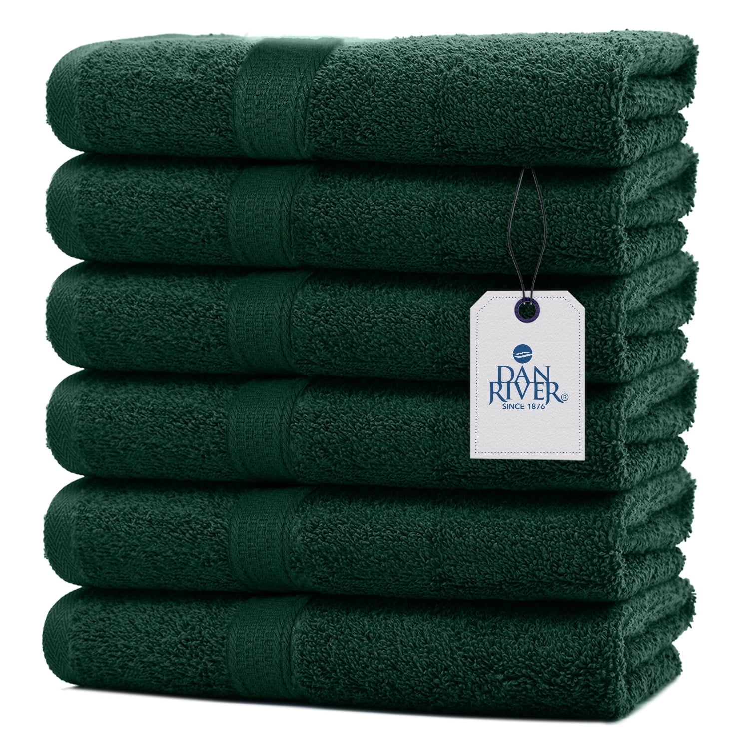 Dan River Hand Towel pack of 6 Quick Dry And Absorbent Cotton Towels for Bathroom - Hunter Green 16x28in