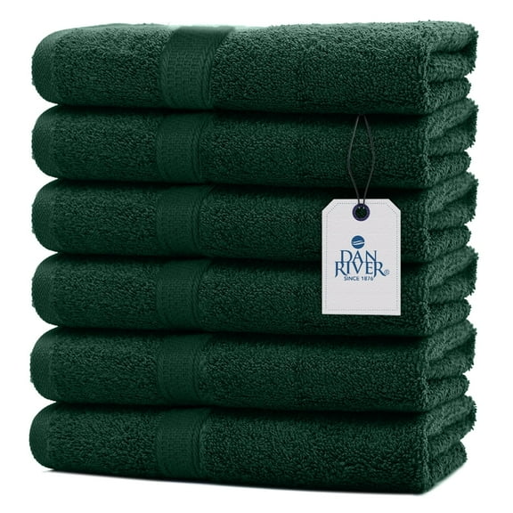 Dan River Hand Towel pack of 6 Quick Dry And Absorbent Cotton Towels for Bathroom - Hunter Green 16x28in