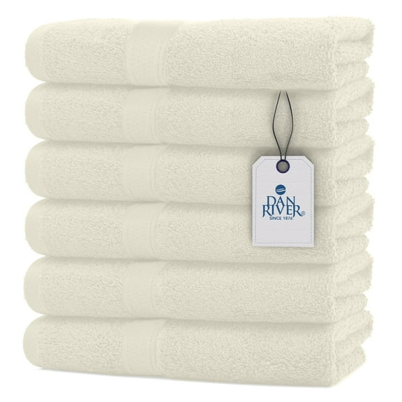 Dan River Hand Towel pack of 6 Quick Dry And Absorbent Cotton Towels for Bathroom - Ivory 16x28in
