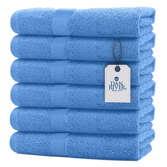 Dan River Hand Towel pack of 6 Quick Dry And Absorbent Cotton Towels for Bathroom - Medium Blue 16x28in