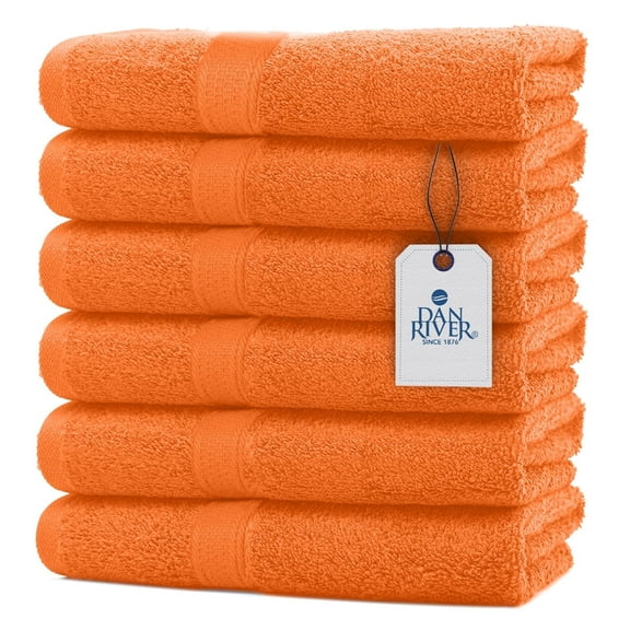 Dan River Hand Towel pack of 6 Quick Dry And Absorbent Cotton Towels for Bathroom - Orange 16x28in