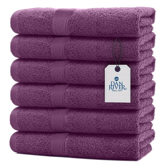 Dan River Hand Towel pack of 6 Quick Dry And Absorbent Cotton Towels for Bathroom - Purple 16x28in