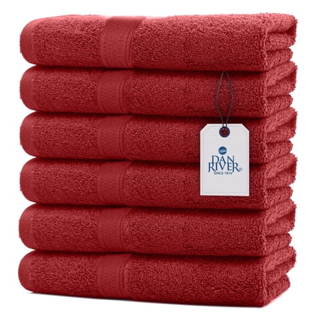 Dan River Hand Towel pack of 6 Quick Dry And Absorbent Cotton Towels for Bathroom - Red 16x28in