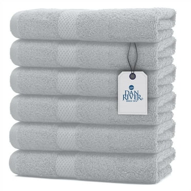 Dan River 100% Ring Spun Cotton Solid Hand Towel Pack of 6 Quick Dry & Absorbent Towels for Bathroom - Silver 16x28In