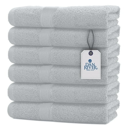 Dan River Hand Towel pack of 6 Quick Dry And Absorbent Cotton Towels for Bathroom - Silver 16x28in