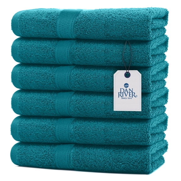 Dan River Hand Towel pack of 6 Quick Dry And Absorbent Cotton Towels for Bathroom - Teal 16x28in