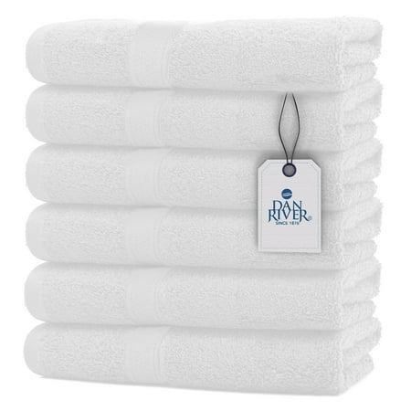 Dan River Hand Towel pack of 6 Quick Dry And Absorbent Cotton Towels for Bathroom - White 16x28in
