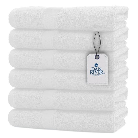 Dan River Hand Towel pack of 6 Quick Dry And Absorbent Cotton Towels for Bathroom - White 16x28in