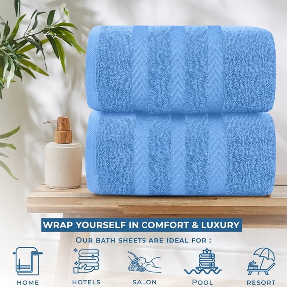 DAN RIVER 2 Pack Bath Sheets Extra Large 35x70, Large Bath Towels for Adults, XL Oversized Heavy Duty Towel Set, 600 GSM 100% Ring Spun Cotton, Soft Quick Dry, Medium Blue