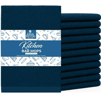 Dan River Bar Mop Cotton Kitchen Towel pack of 12 Super Absorbent And Reusable Cleaning Cloth - Opal Blue, 16x19in