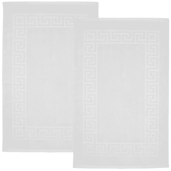 Dan River 100% Cotton Greek Bath Mat Pack of 2 Quick Drying & Machine Washable 800 GSM Bathroom Rugs White, 20x32 in