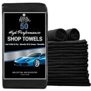 Dan River Poly/ Cotton Reusable Shop Washcloth Pack of 50 Heavy-Duty Car Cleaning Rags - Black, 12x14 In