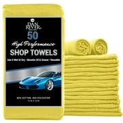 Dan River Poly/ Cotton Reusable Shop Washcloth Pack of 50 Heavy-Duty Car Cleaning Rags - Yellow, 12x14 In